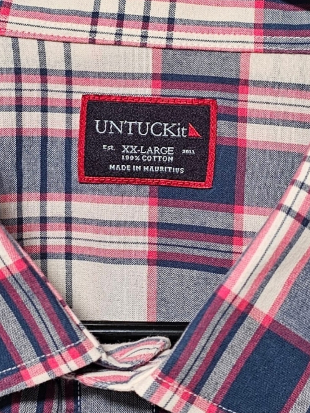 Untuckit 100% Cotton Red & Blue Plaid Short Sleeve Button Down Size XXL - Picture 4 of 6
